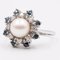 Vintage 14k White Gold Flower Ring with Pearl, Diamonds and Sapphires, 1960s 4