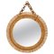 Mid-Century Round Rattan and Bamboo Wall Mirror with Chain, Italy, 1960s, Image 1