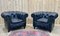 Italian Black Leather Chesterfield Armchairs from Poltrona Frau, 1950s, Set of 2 2