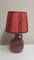 Vintage Tischlampe mit Keramiksockel in Rot mit Farbverlauf & passendem handgefertigtem Raffia-Schirm von Lamplove, 1970er 4