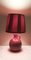 Lampada da tavolo vintage con base in ceramica rossa e paralume in rafia fatto a mano di Lamplove, anni '70, Immagine 3