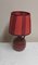 Lampada da tavolo vintage con base in ceramica rossa e paralume in rafia fatto a mano di Lamplove, anni '70, Immagine 6