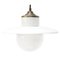 Vintage White Enamel, Opaline Glass, Porcelain & Brass Pendant Lamp, Image 1