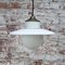 Vintage White Enamel, Opaline Glass, Porcelain & Brass Pendant Lamp, Image 6