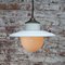 Vintage White Enamel, Opaline Glass, Porcelain & Brass Pendant Lamp 7