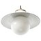 Vintage White Enamel, Opaline Glass, Porcelain & Brass Pendant Lamp 4