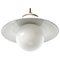 Vintage White Enamel, Opaline Glass, Porcelain & Brass Pendant Lamp, Image 4