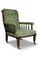 Victorian Open Frame Button Back Library Armchair in Green Velvet with Porcelain Castors & Spindle Arms 1
