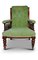 Victorian Open Frame Button Back Library Armchair in Green Velvet with Porcelain Castors & Spindle Arms, Image 2