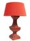 French Red Gesso Timber Table Lamps with Red Shades, 1980s, Set of 2 2
