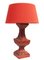 French Red Gesso Timber Table Lamps with Red Shades, 1980s, Set of 2, Image 2