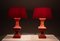 French Red Gesso Timber Table Lamps with Red Shades, 1980s, Set of 2 4