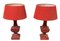 Rote Rote Gesso Holz Tischlampen mit Roten Lampenschirmen, 1980er, 2er Set 3