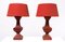French Red Gesso Timber Table Lamps with Red Shades, 1980s, Set of 2, Image 1