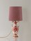 Regina Rare Delft Red Table Lamp, New Rose Velvet Lampshade 7