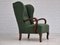 Danish High Wingback Chair in Bottle Green Fabric and Beechwood, 1950s 1