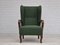 Danish High Wingback Chair in Bottle Green Fabric and Beechwood, 1950s 4