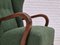 Danish High Wingback Chair in Bottle Green Fabric and Beechwood, 1950s 2