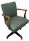 Mid-Century Pale Green Leather & Oak Rotating Desk Chair on Quatrefoil Base with Castors 2