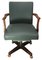 Mid-Century Pale Green Leather & Oak Rotating Desk Chair on Quatrefoil Base with Castors, Image 4