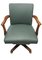 Mid-Century Pale Green Leather & Oak Rotating Desk Chair on Quatrefoil Base with Castors, Image 6