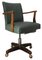 Mid-Century Pale Green Leather & Oak Rotating Desk Chair on Quatrefoil Base with Castors 1