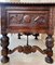 19th Century French Renaissance Hand Carved Desk or Writing Table with Carved Structure and Iron Stretcher 17
