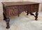 19th Century French Renaissance Hand Carved Desk or Writing Table with Carved Structure and Iron Stretcher 4