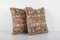 Fundas de cojín para alfombra turca vintage de lana a rayas en marrón y marrón claro. Juego de 2, Imagen 3