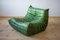 Dubai Green Leather Togo Lounge Chair, Corner and 2-Seat Sofa by Michel Ducaroy for Ligne Roset, 1979, Set of 3, Image 4