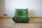 Poltrone Togo in pelle verde Dubai con pouf e divano a tre posti di Michel Ducaroy per Ligne Roset, set di 3, Immagine 5