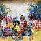Niños con carro de flores, años 70, pintura sobre lienzo, enmarcado, Imagen 2