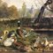 Paisaje europeo pequeño con patos, años 70, pintura en madera, enmarcado, Imagen 3