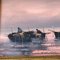 Paisaje marino abstracto con barcos al atardecer, años 70, pintura sobre lienzo, enmarcado, Imagen 3