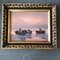 Paisaje marino abstracto con barcos al atardecer, años 70, pintura sobre lienzo, enmarcado, Imagen 5
