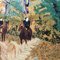 Passeggiata a cavallo nel bosco, anni '60, dipinto su tela, con cornice, Immagine 4
