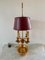 Vintage Messing Bouillotte Lampe mit burgunderfarbenem Tole Schirm 8