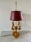Vintage Messing Bouillotte Lampe mit burgunderfarbenem Tole Schirm 10