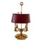 Vintage Messing Bouillotte Lampe mit burgunderfarbenem Tole Schirm 1