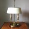 Antique Neoclassical Double Dolphin Brass Bouillotte Lamp with Tole Shade, Image 2