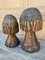 Vintage Folk Art Hand Carved Oak Mushroom Statues, Set of 2 4