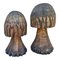 Vintage Folk Art Hand Carved Oak Mushroom Statues, Set of 2 1