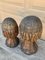 Vintage Folk Art Hand Carved Oak Mushroom Statues, Set of 2 3
