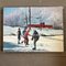 M Miller, Winter Snow Scene Hockey, 1970s, Painting on Canvas, Image 7