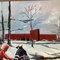 M Miller, Winter Snow Scene Hockey, 1970s, Painting on Canvas, Image 4