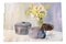 Still Life with Pots & Daffodils, 1970s, Watercolor on Paper 1