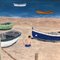 Escena de playa con un paseo en bote ingenuo, años 70, pintura sobre lienzo, Imagen 4