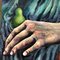 Modernist Hand with Pear & Apple, 1980s, Painting, Image 2