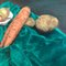 Still Life with Vegetables on Turquoise Cloth, 1970s, Painting on Canvas, Framed, Image 4