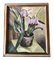 Natura morta modernista con orchidee, anni '50, dipinto su tela, con cornice, Immagine 1